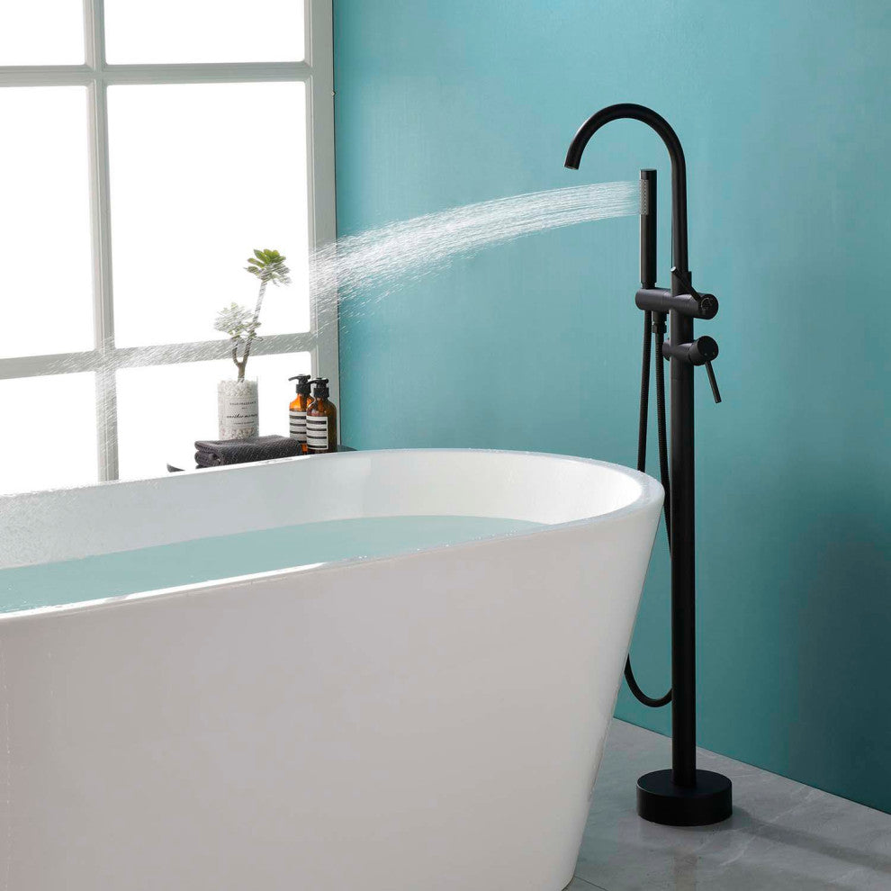 Givingtree Contemporary Floor Mount Tub Filler Trim, Brushed Nickel, Matte Black
