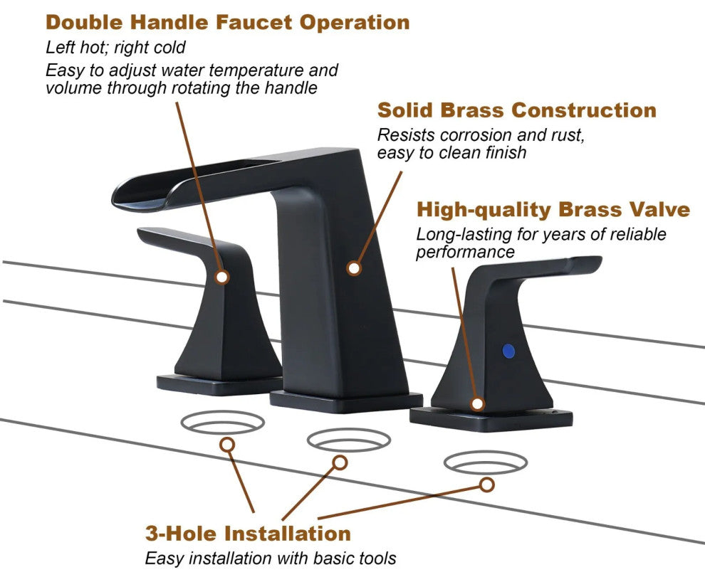 CASAINC 6-12in Bathroom Sink Faucet 2 Handle Centerset for 3 Hole with Drain Kit, Matte Black