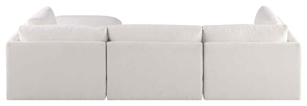 Ease Fabric Upholstered L-Shaped Modular Sectional, Cream, 3 Piece: 2 Corner, 1 Armless, 1 Ottoman