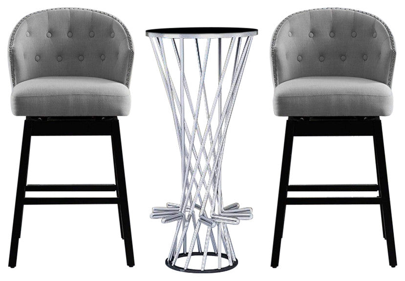 Button Tufted Arm Dining Room Accent Chairs, Set of 2, Gray
