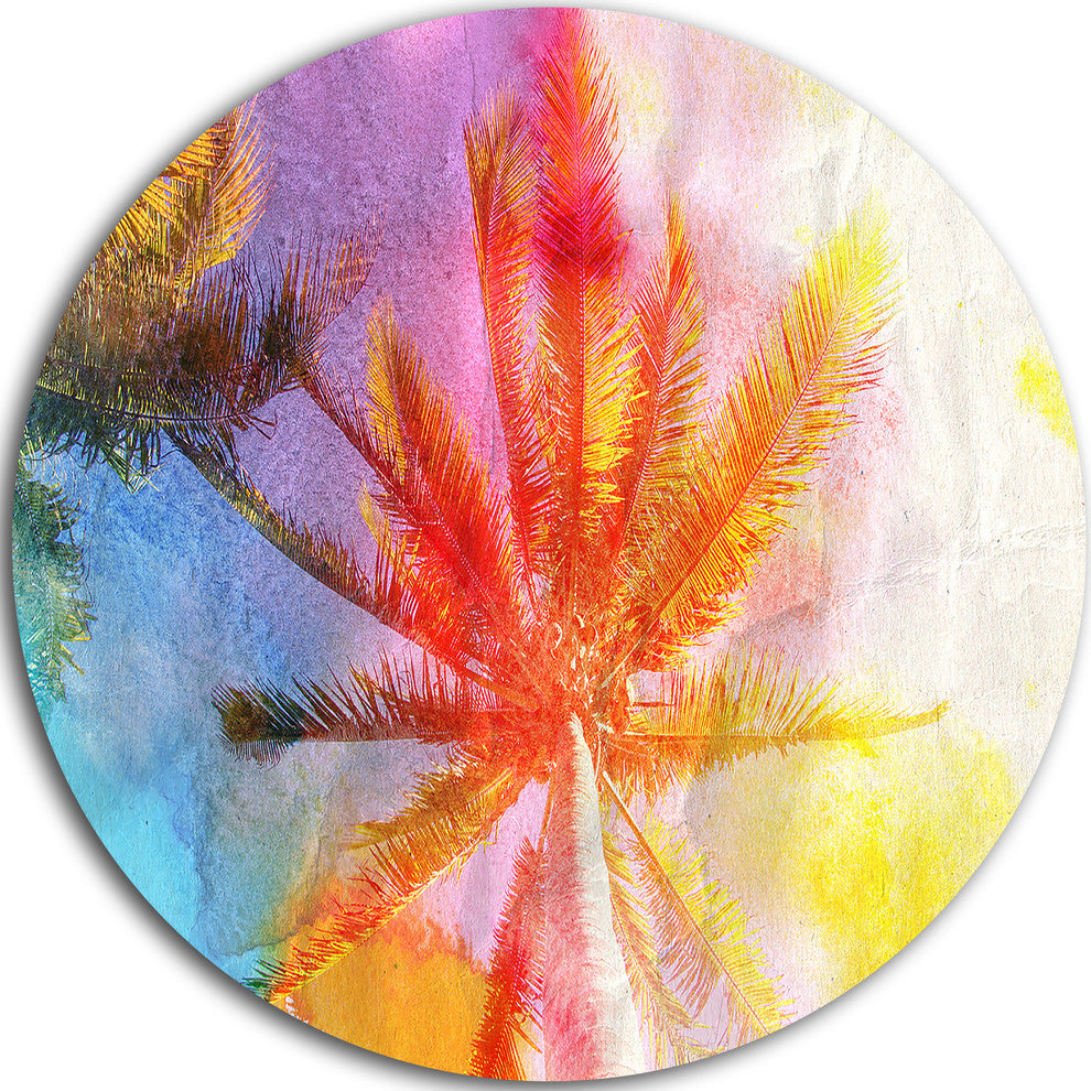 Reflective Retro Palm Trees, Landscape Round Metal Wall Art, 11"