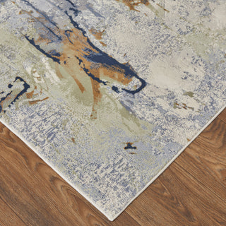 Takara Modern Abstract, Blue/Orange/Ivory, 10'x13'2" Area Rug