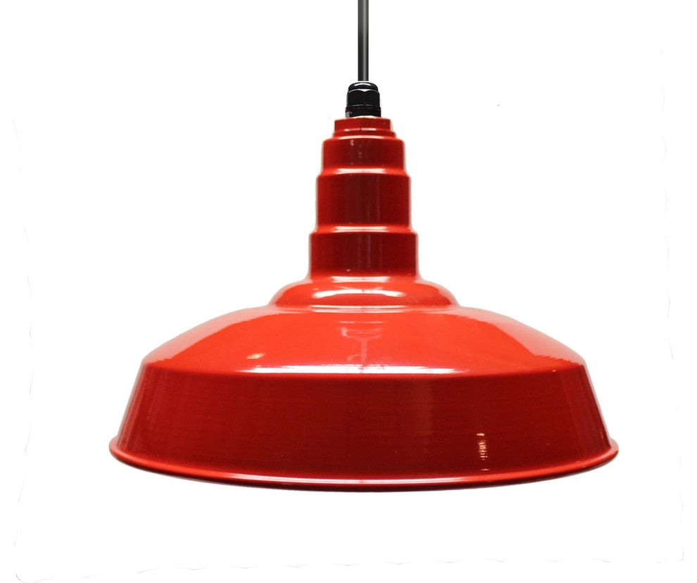 16" Standard Steel Warehouse Style Pendant Light, Red, Black Cord