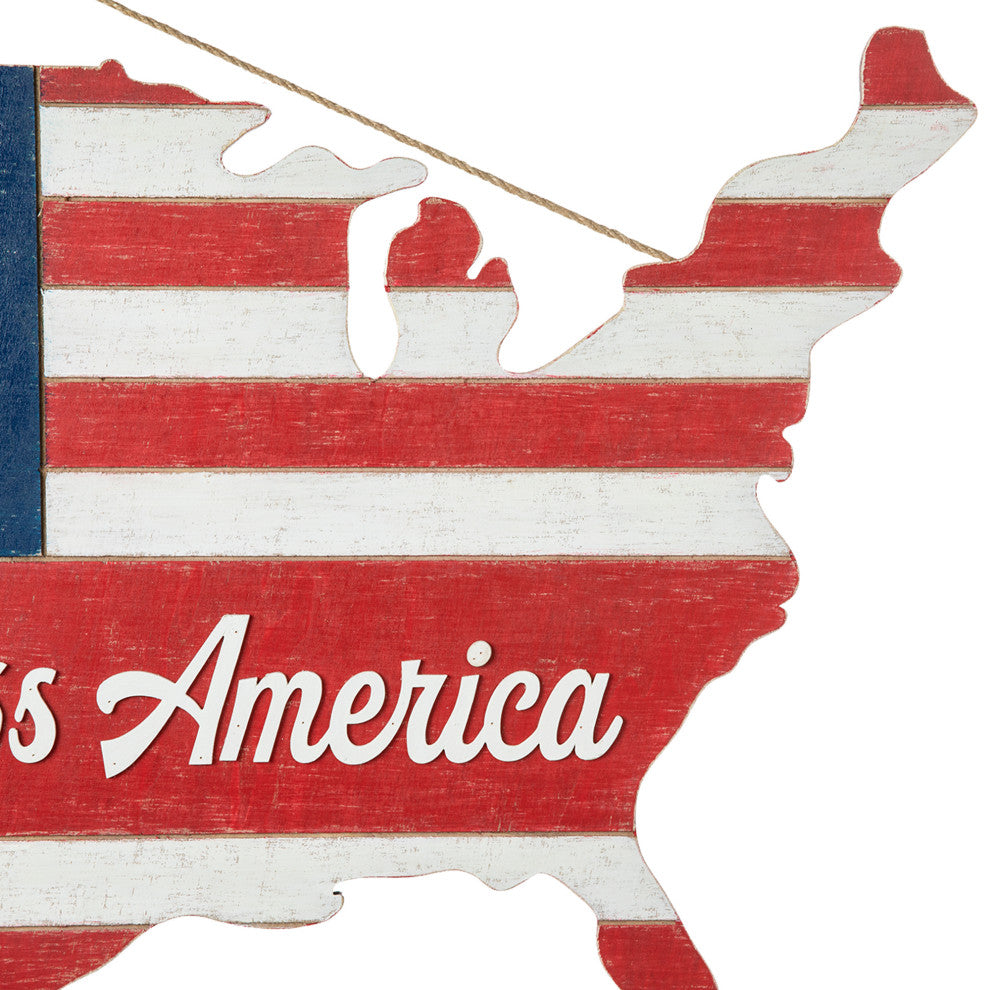 32.25"L Wooden Patriotic America Map Wall Decor