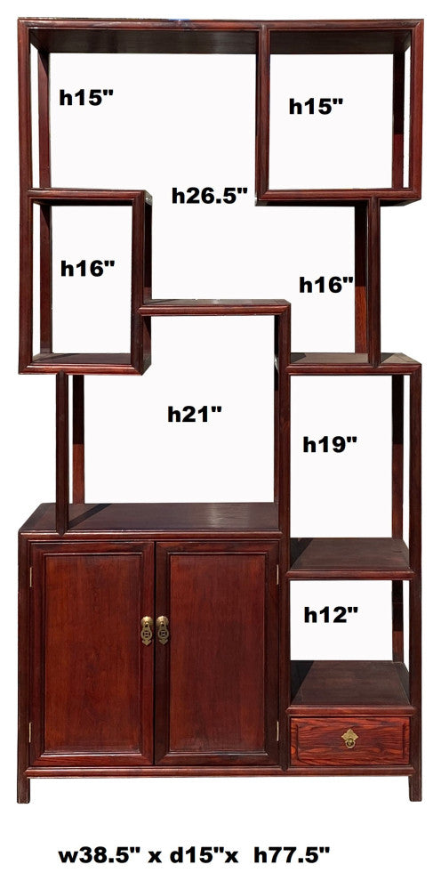 Chinese Light Brown Stain Treasure Display Curio Cabinet Room Divider Hcs7156