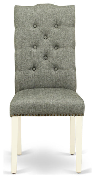 3 Pc Dining Set, Linen White Wood Table, 2 Chairs Button Tufted, Linen White