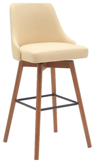 Armen Living Sicily 30" Swivel Wood & Faux Leather Bar Stool in Walnut/Cream