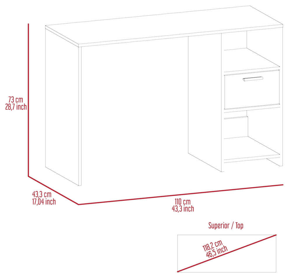 Naxos Computer Desk with Drawer, 2 Open Storage Shelves, and Legs, Light Gray