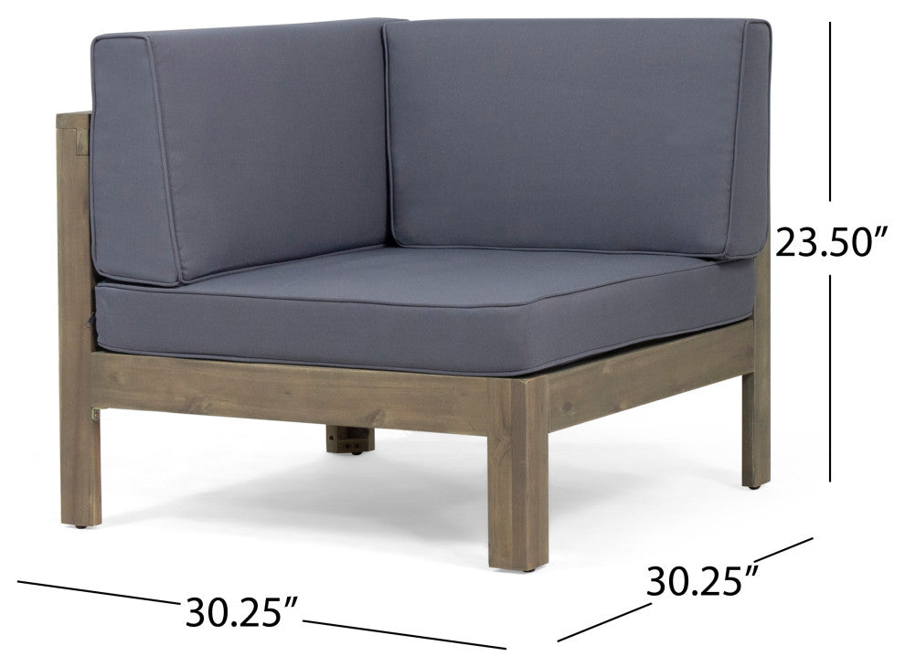 Theresa Wood and Wicker 5 Seater Sectional Sofa Set, Gray, Mixed Brown, Dark Gray