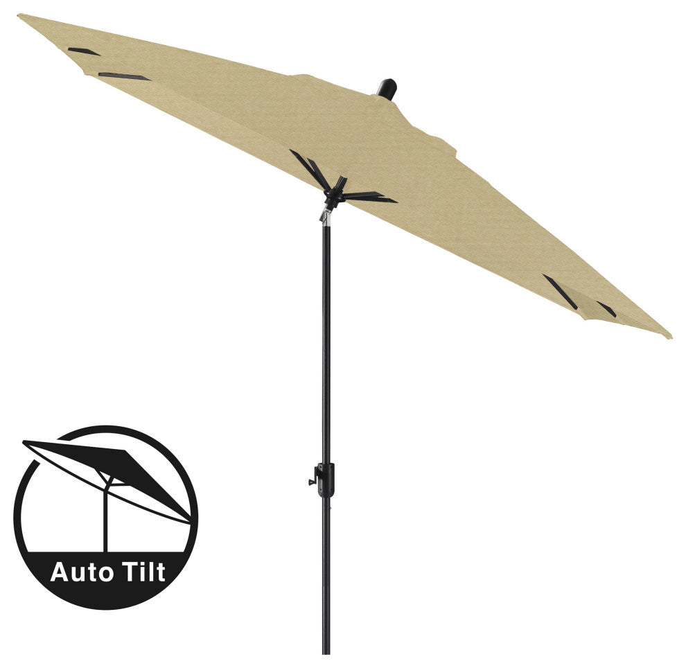 10'x6.5' Rectangular Auto Tilt Market Umbrella, Grey Frame, Sunbrella, Antique B