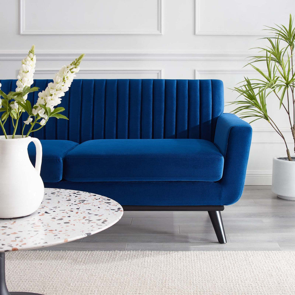 Engage Channel Tufted Performance Velvet Loveseat Navy