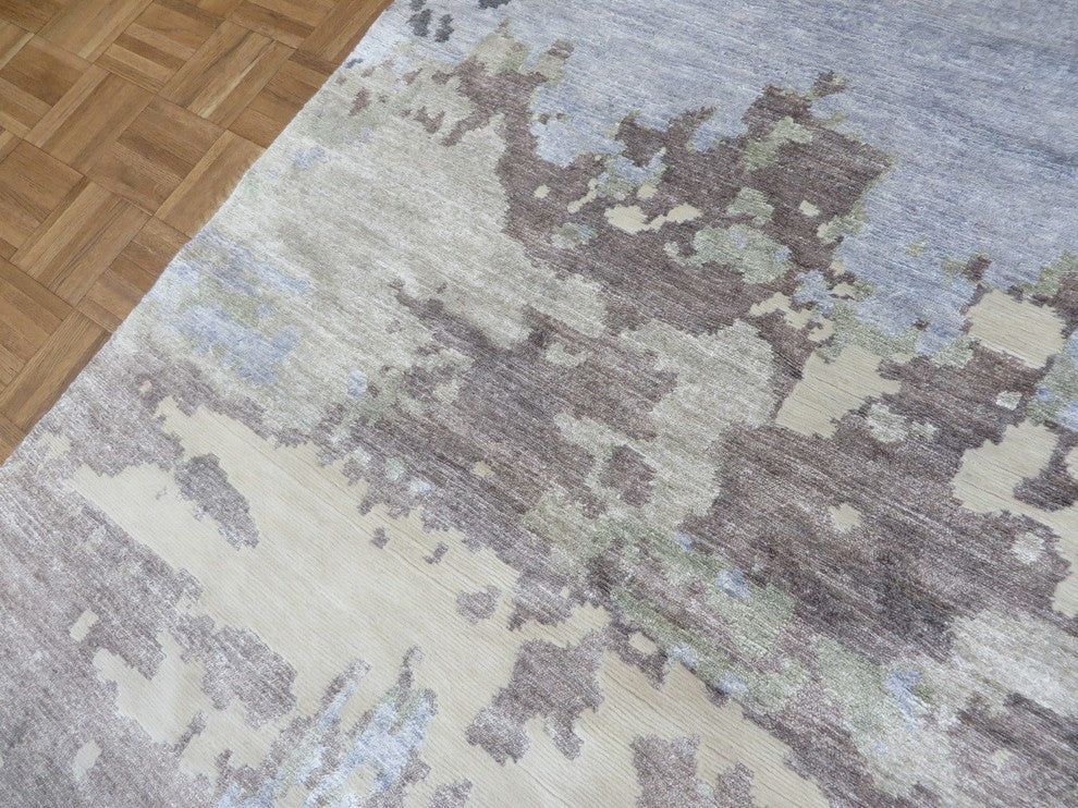 Hand Knotted Sky Blue Modern Abstract Tibetan Oriental Rug, 8x10
