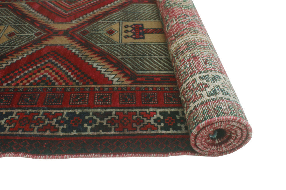 Fine Vintage Distressed Gulshane Red/Beige Runner, 3'6x11'0