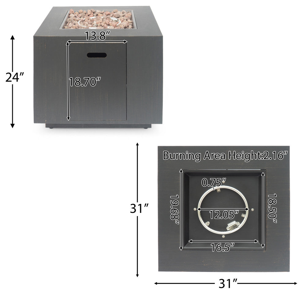 Jairo Outdoor 33" Square Fire Pit, Brushed Brown