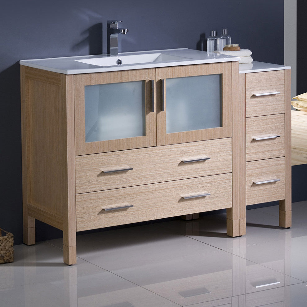 Torino 48" Bathroom Cabinet, White, With Top and Vessel Sink
