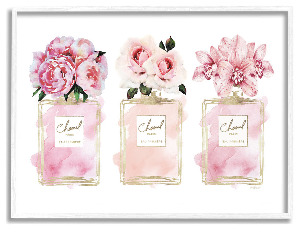 Pink Flowers And Perfumes Glam Fashion Watercolor Design, 30 x 24
