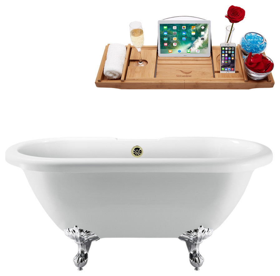 67" Streamline N1121CH-BNK Clawfoot Tub and Tray With External Drain