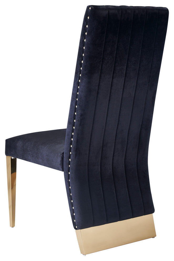 Modrest Keisha, Modern Black Velvet and Gold Dining Chair Set of 2