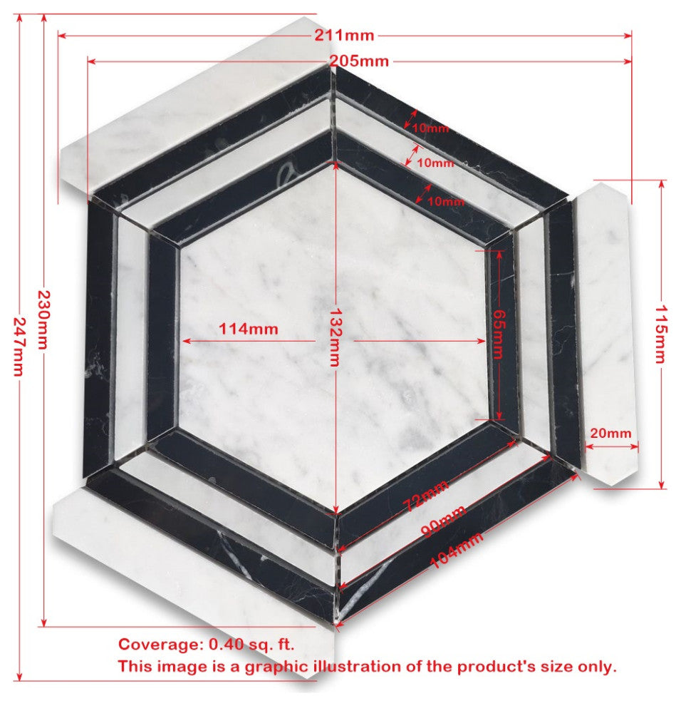Thassos White Marble Hexagon Georama Mosaic Tile Sagano Vibrant Green, 1 sheet