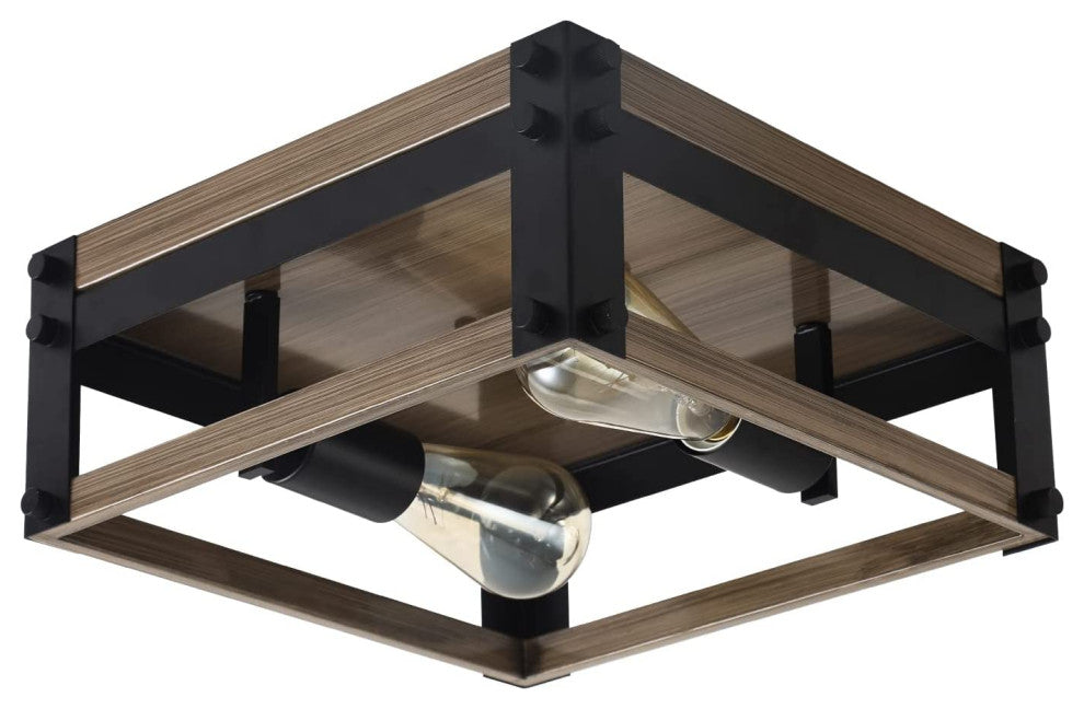 2 Light Flush Mount Ceiling Light Fixture Farmhouse Rust Black and Wood Ceiling