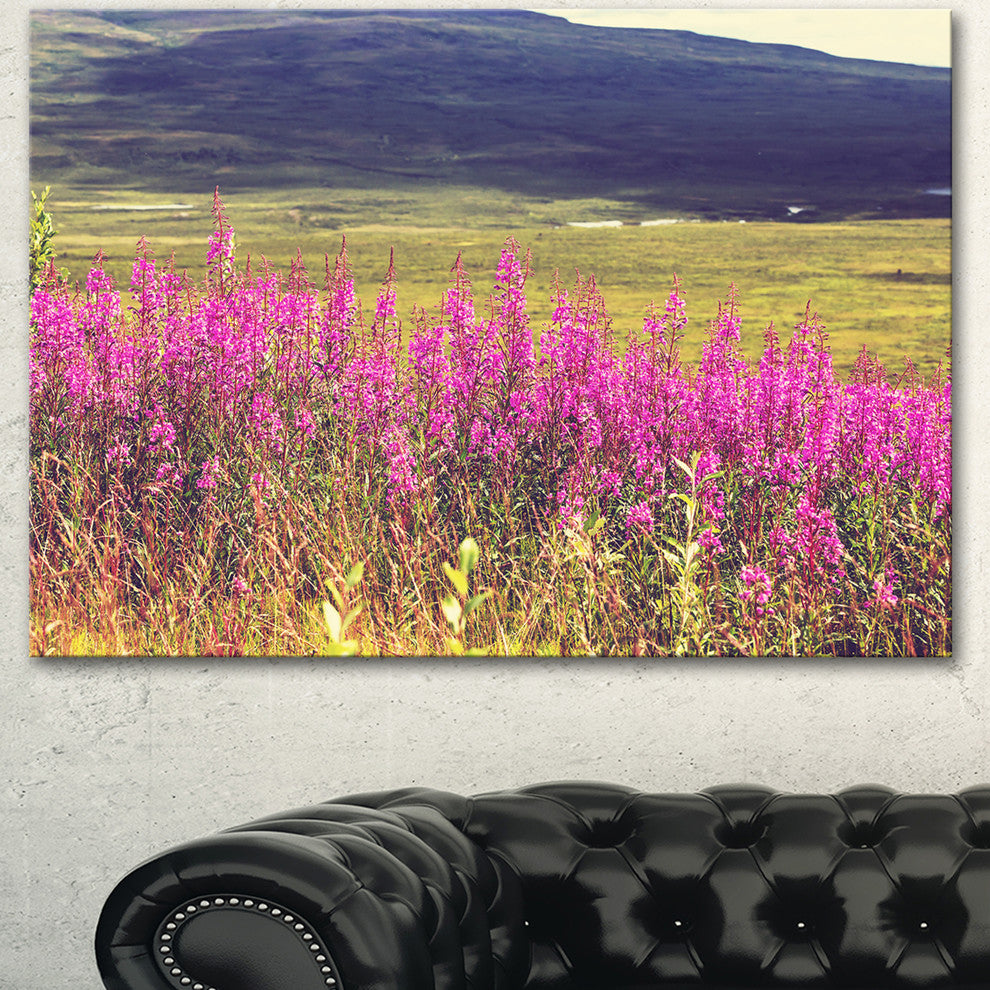 Purple Flowers in Mountain Pasture, Floral Canvas Art Print, 40"x30"