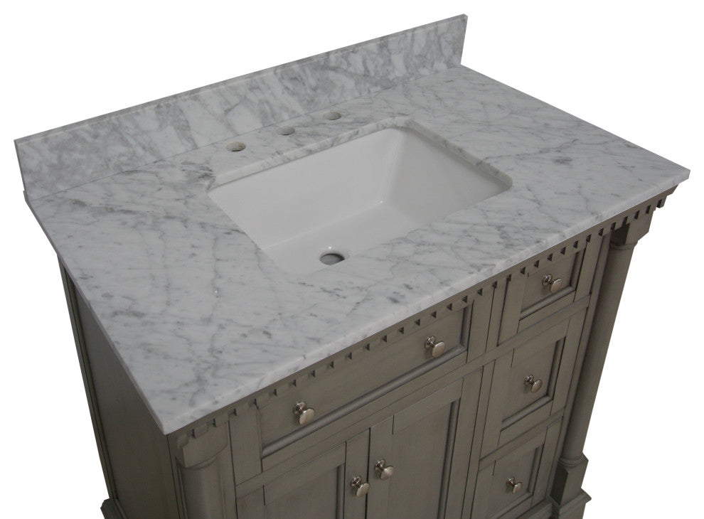 Sydney 36" Bathroom Vanity, Weathered Gray, Carrara Marble