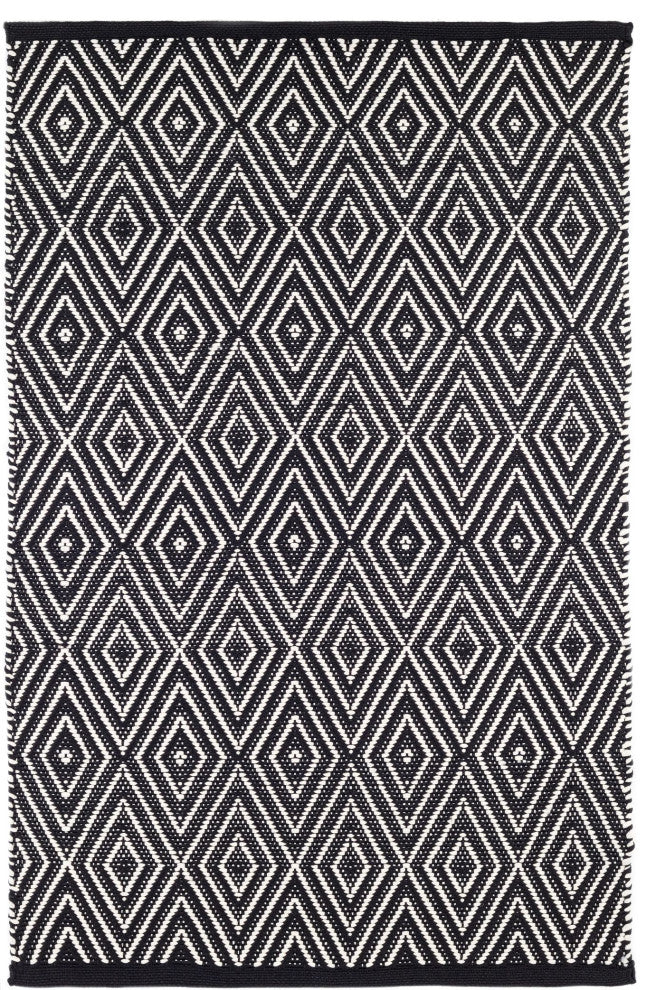 Dash & Albert Diamond Black/Ivory Handwoven Indoor/Outdoor Rug, Black, 5' x 8'