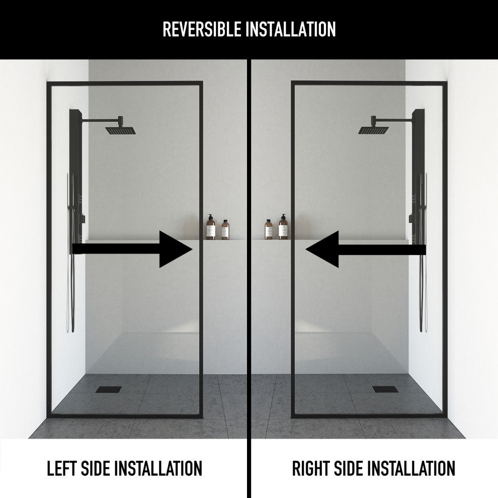 VIGO Meridian Framed Fixed, Matte Black, Shower Screen, 34" W X 74" H, Clear Glass