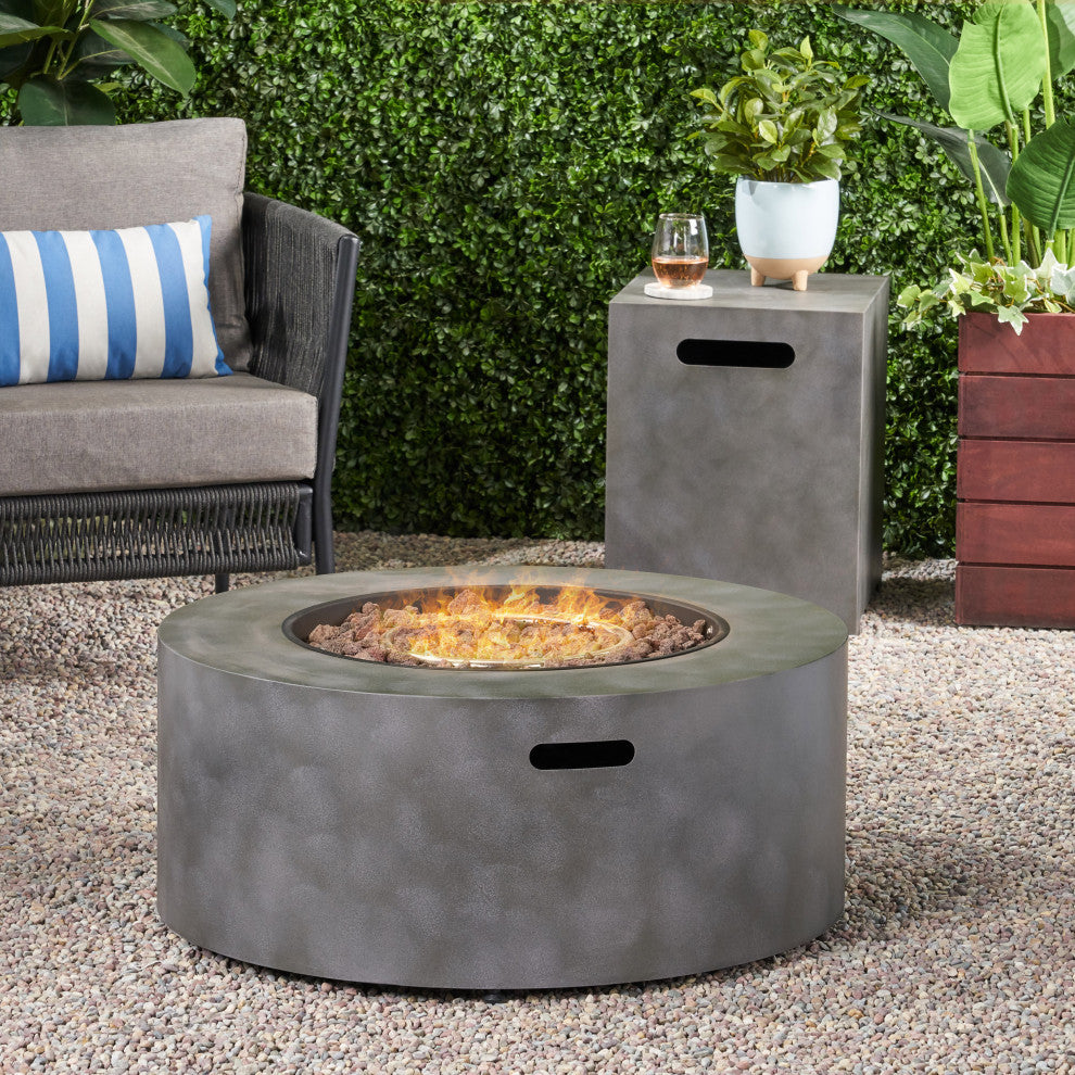 Hemmingway Outdoor Round Fire Pit With Tank Holder, Concrete Finish