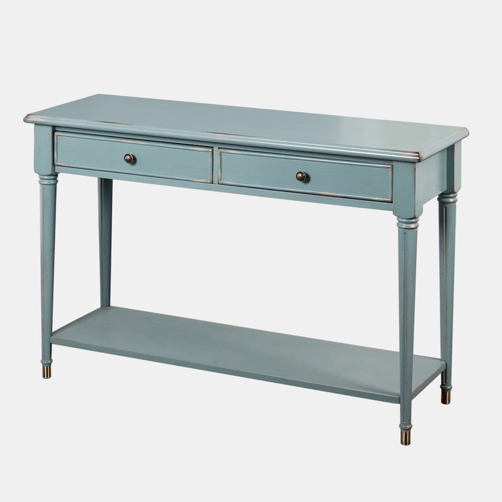 Emilia Sofa Table, Antique Blue With Distressed