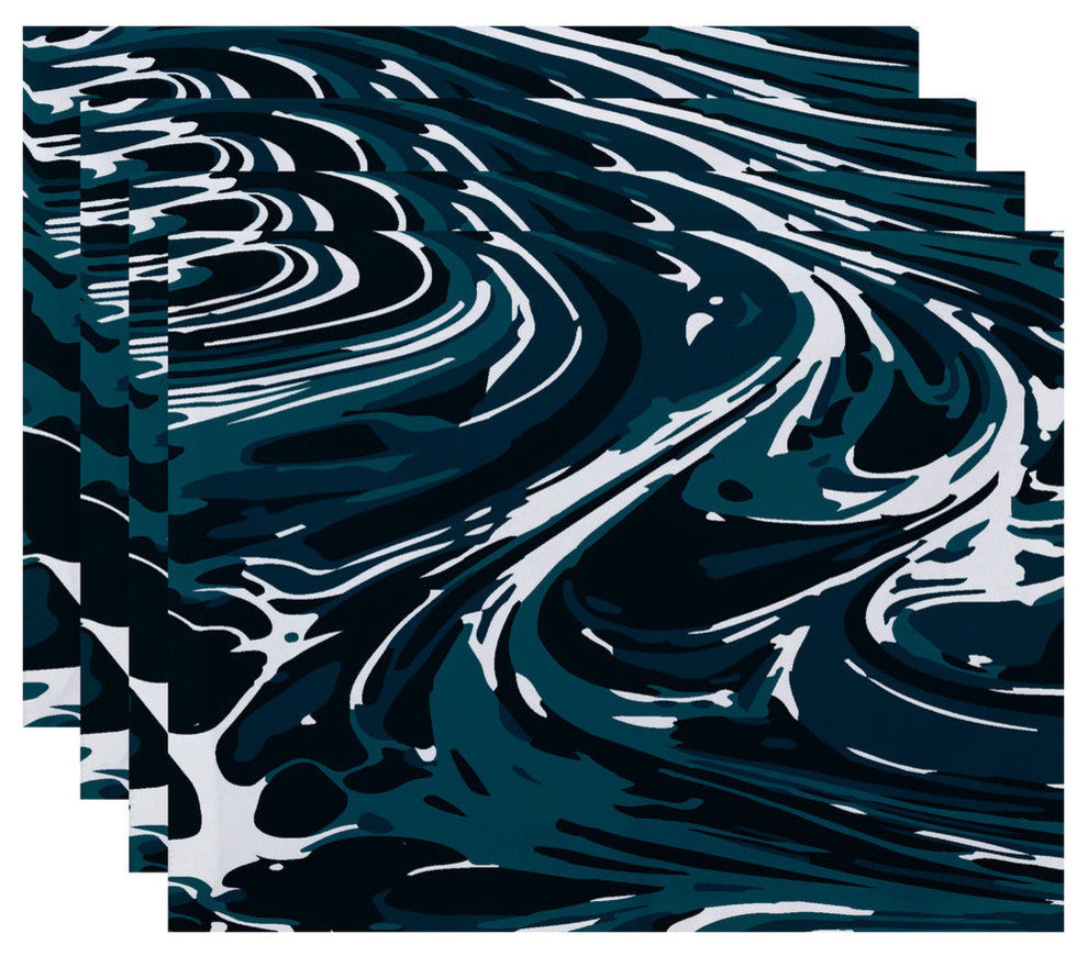 18"x14" Marble, Geometric Print Placemat, Teal, Set of 4