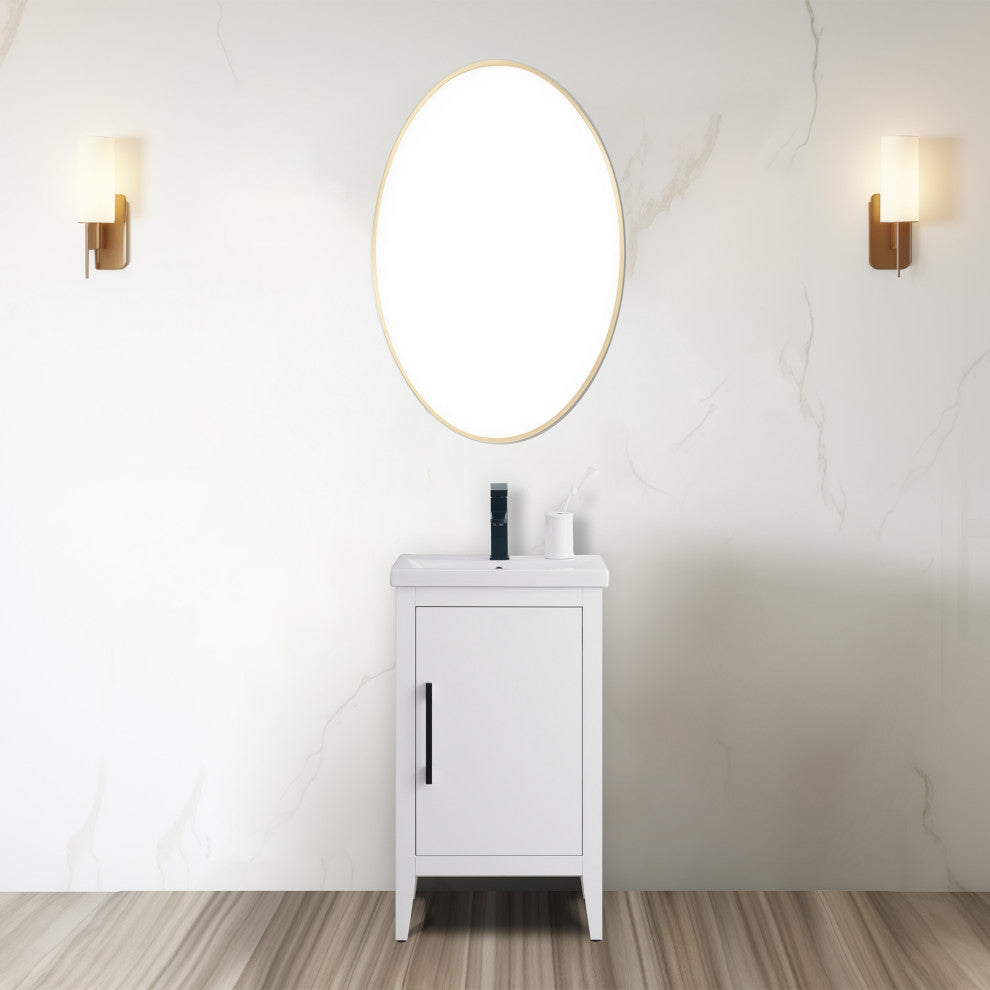 Vanity Art Bathroom Vanity With Sink, White, 20", Single Sink, Matte Black