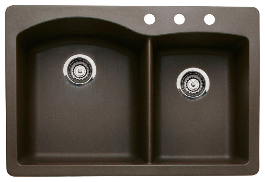 Blanco 440213-3 Diamond 33"x22" Granite Double Bowl Kitchen Sink, Cafe Brown