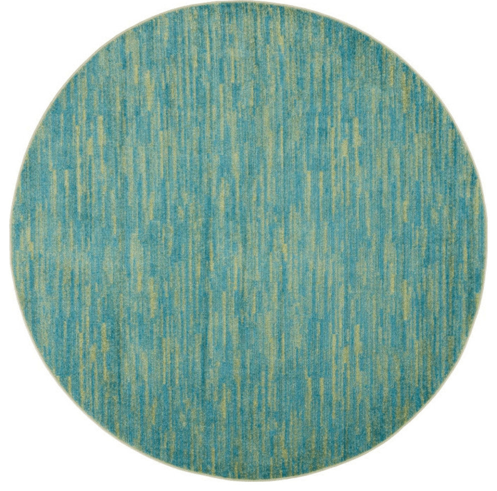 8' X 8' Blue And Green Round Striped Non Skid Indoor Outdoor Area Rug