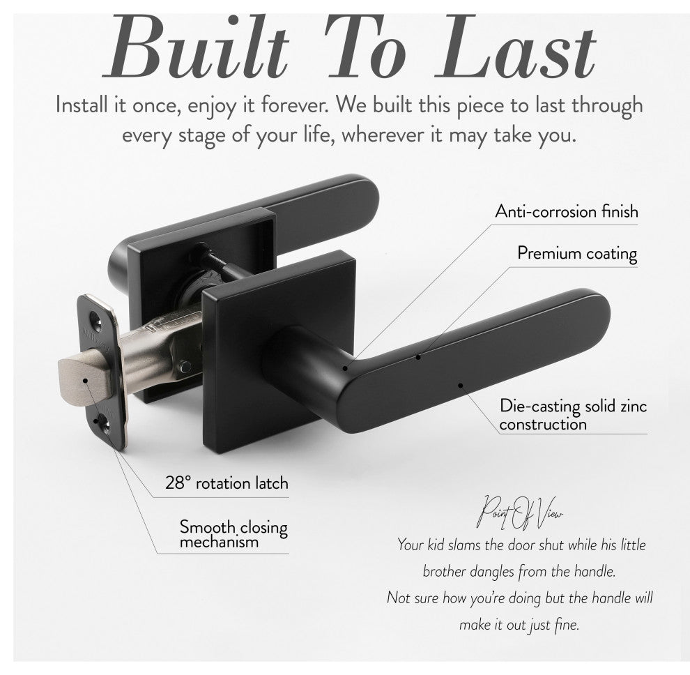 Modern Heavy Duty Designer Door Handle - Chrystie Collection, Matte Black, Privacy Right Hand