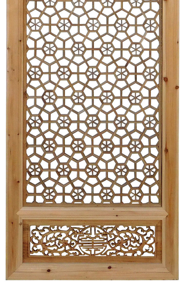 Chinese Natural Wood Geometric Wall Panel Headboard Accent cs821