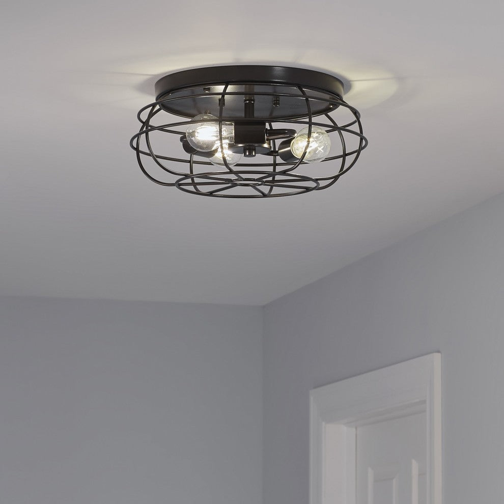 Cartaro 3-Light Industrial VIntage Cage Ceiling Light, LED Bulbs, Dark Bronze