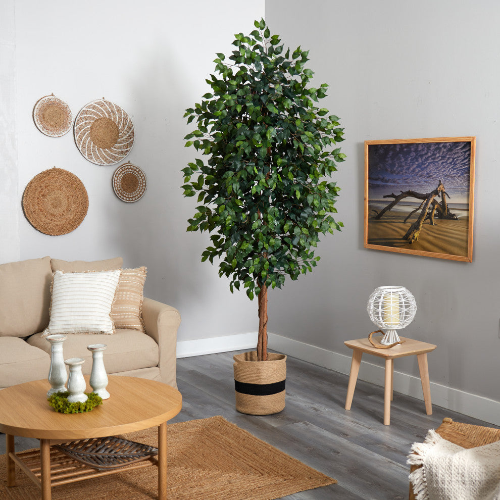 Nearly Natural T2902 8 Ficus Artificial Tree in Handmade Natural Cotton Planter