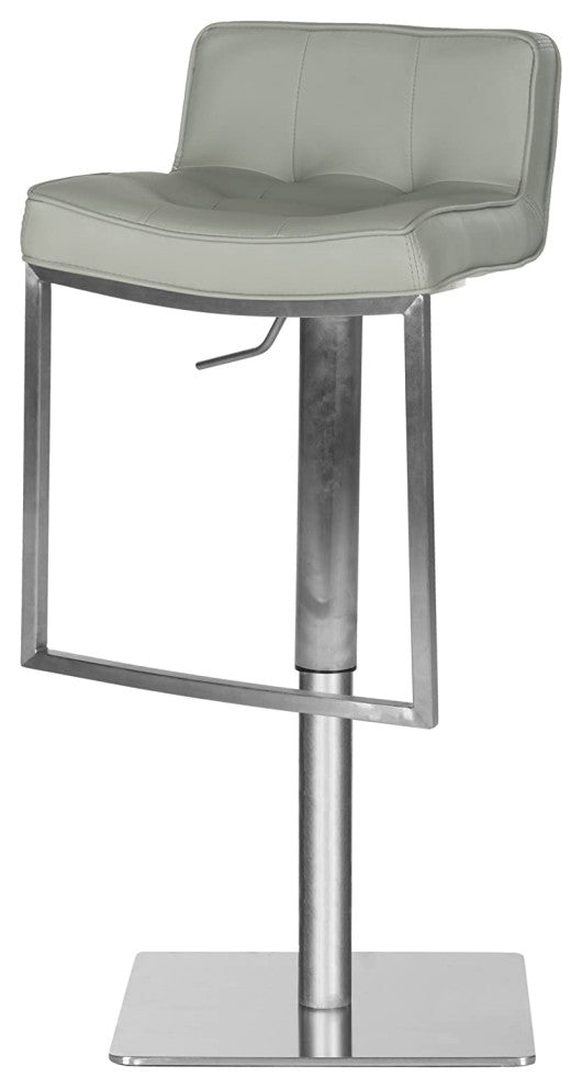 Elegant Bar Stool, Stainless Steel Frame and Curved Tufted PU Leather Seat, Grey