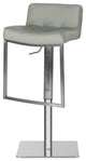 Elegant Bar Stool, Stainless Steel Frame and Curved Tufted PU Leather Seat, Grey