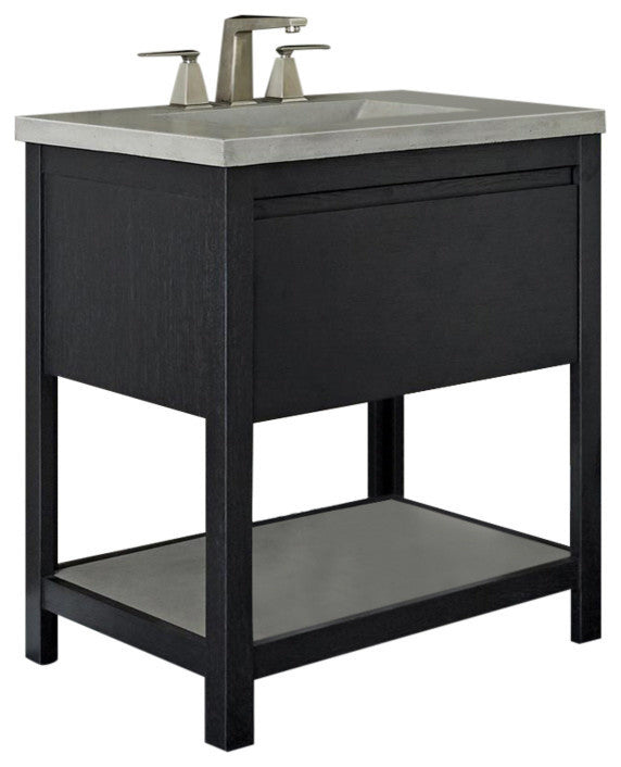 Solace Vanity Set with Palomar Vanity Top and Sink, Ash, Midnight Oak, 30"