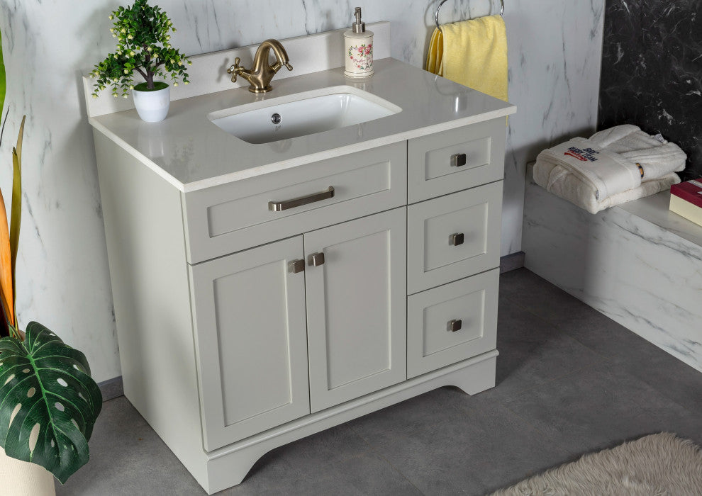Livia Collection 36" Bathroom Vanity With Sink, Mirror, Countertop, Gray