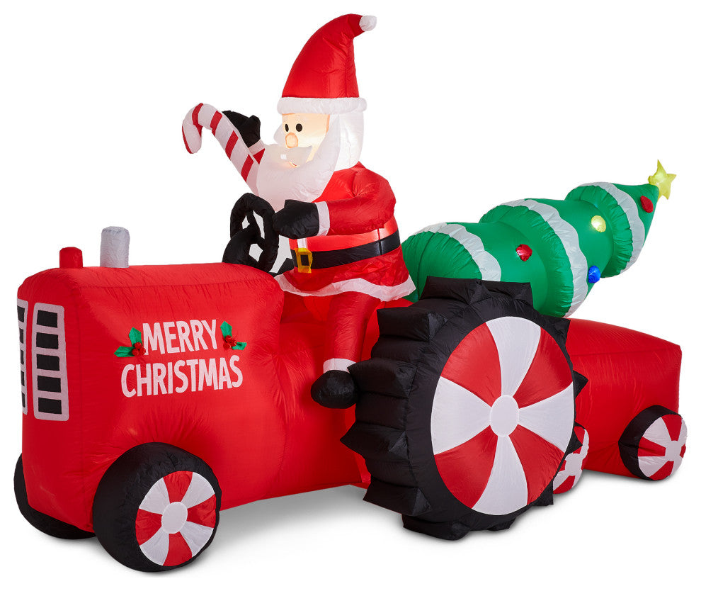 11FT Lighted Inflatable Santa on Tractor Decor