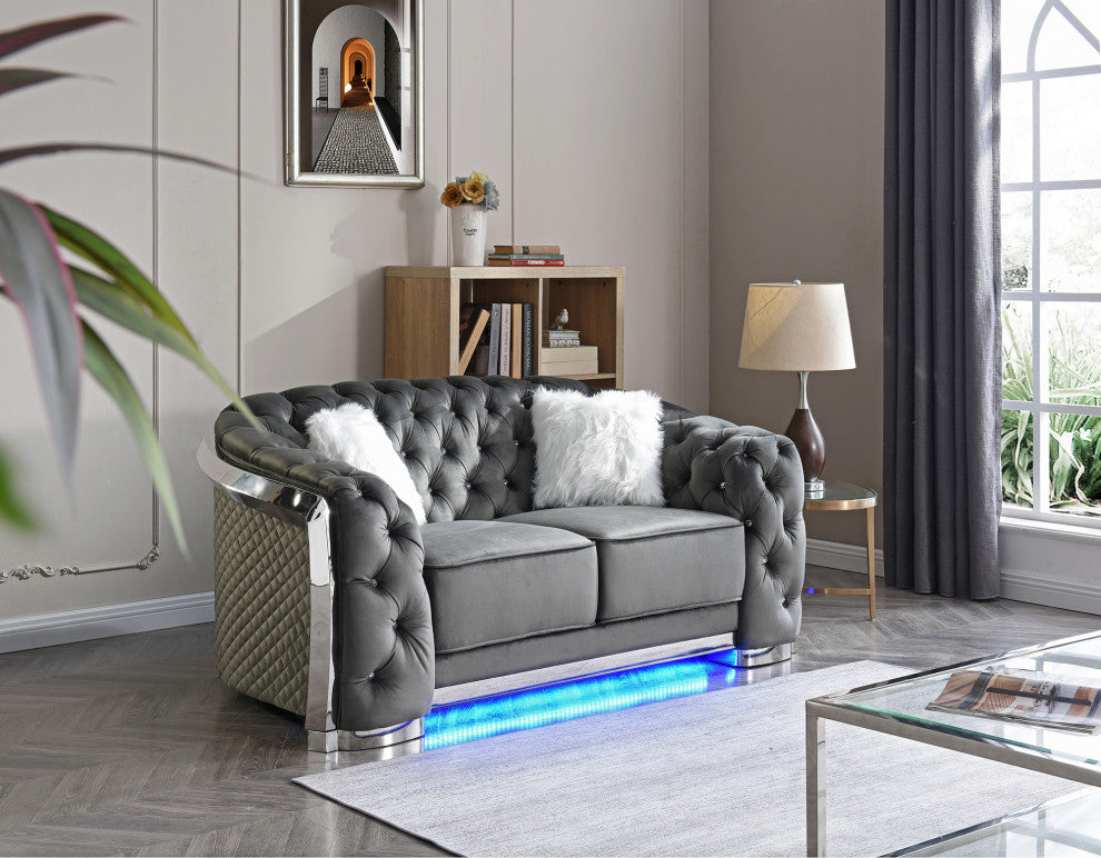 Sapphire 71 in. W Flared Arm Velvet Straight Sofa, Grey