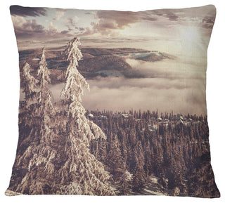 Dark Winter Scene At Sunset Landscape Wall Throw Pillow, 16"x16"
