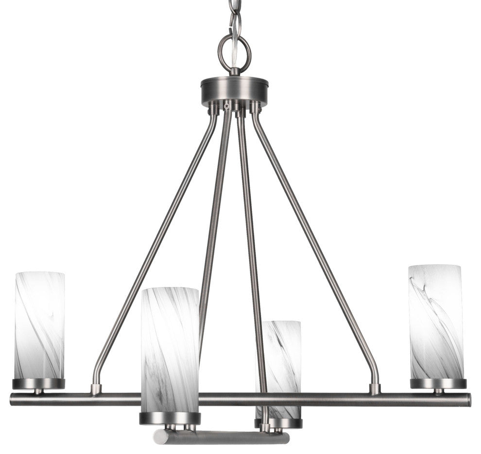 Trinity 4 Light Chandelier Shown, Graphite Finish With 2.5" Onyx Swirl Glass