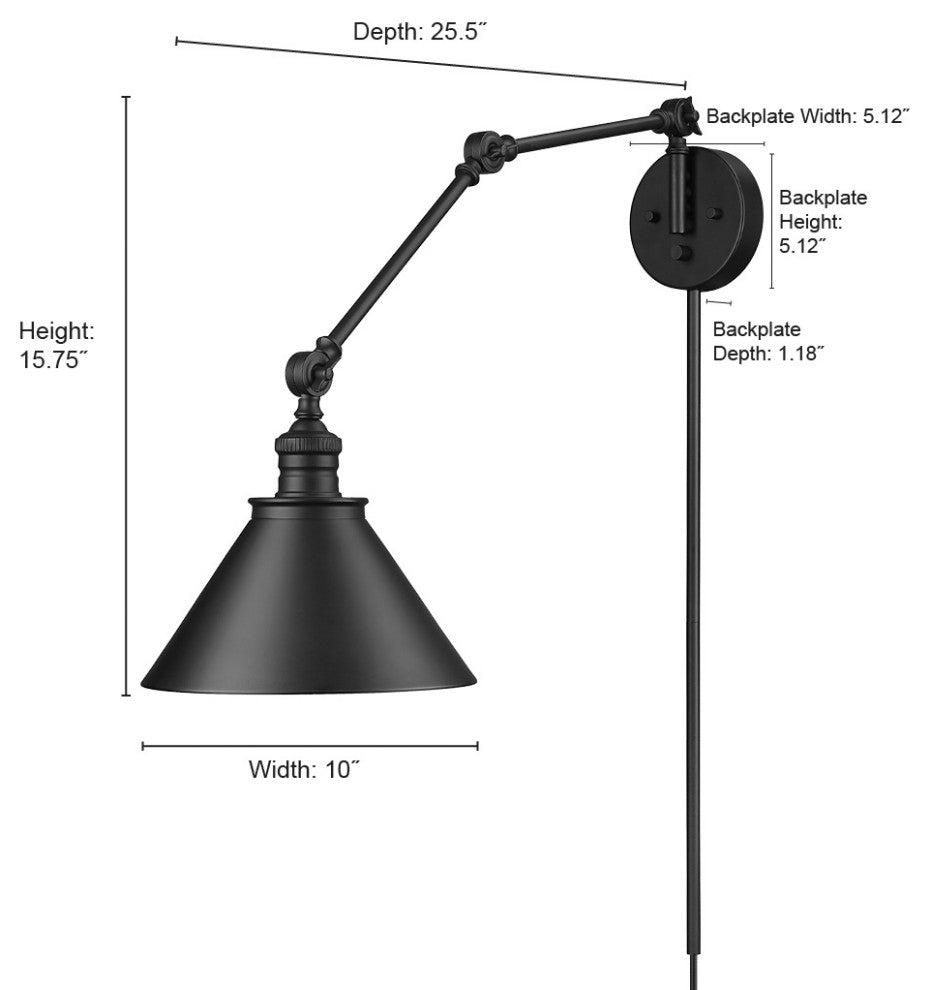 Edward 1 Light 10 in. Swing Arm Wall Lamp Plug In/Wall Mount