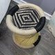 Natural Geo Moray Decorative Handwoven Jute Accent Stool, Black Diamond