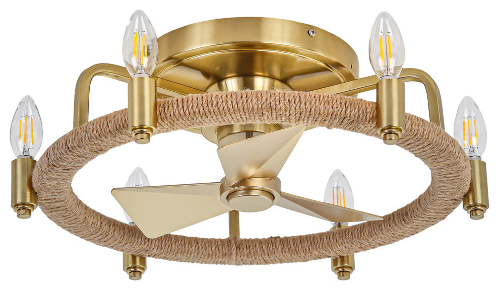 20.3-in Farmhouse Gold Hemp Rope Fandelier Ceiling Fan with Remote