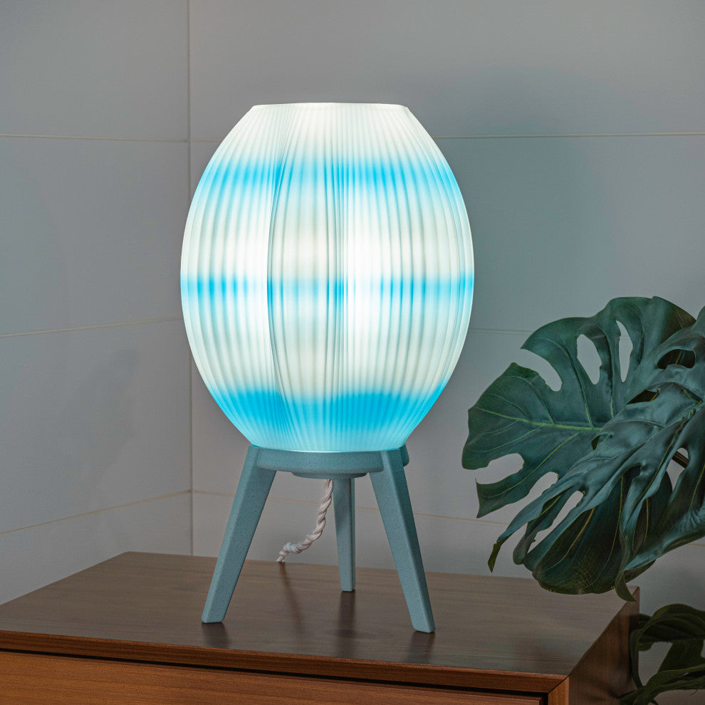 Wavy 16.5" Plant-Base PLA Dimmable LED Table Lamp, Blue/White
